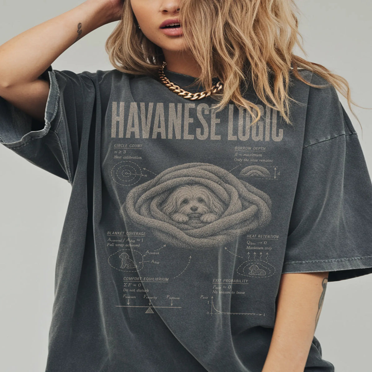 Woman wearing a Pepper Havanese Logic T-Shirt
