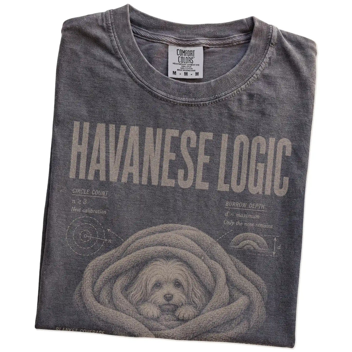 Folded Pepper Havanese Logic T-Shirt showing the graphic
