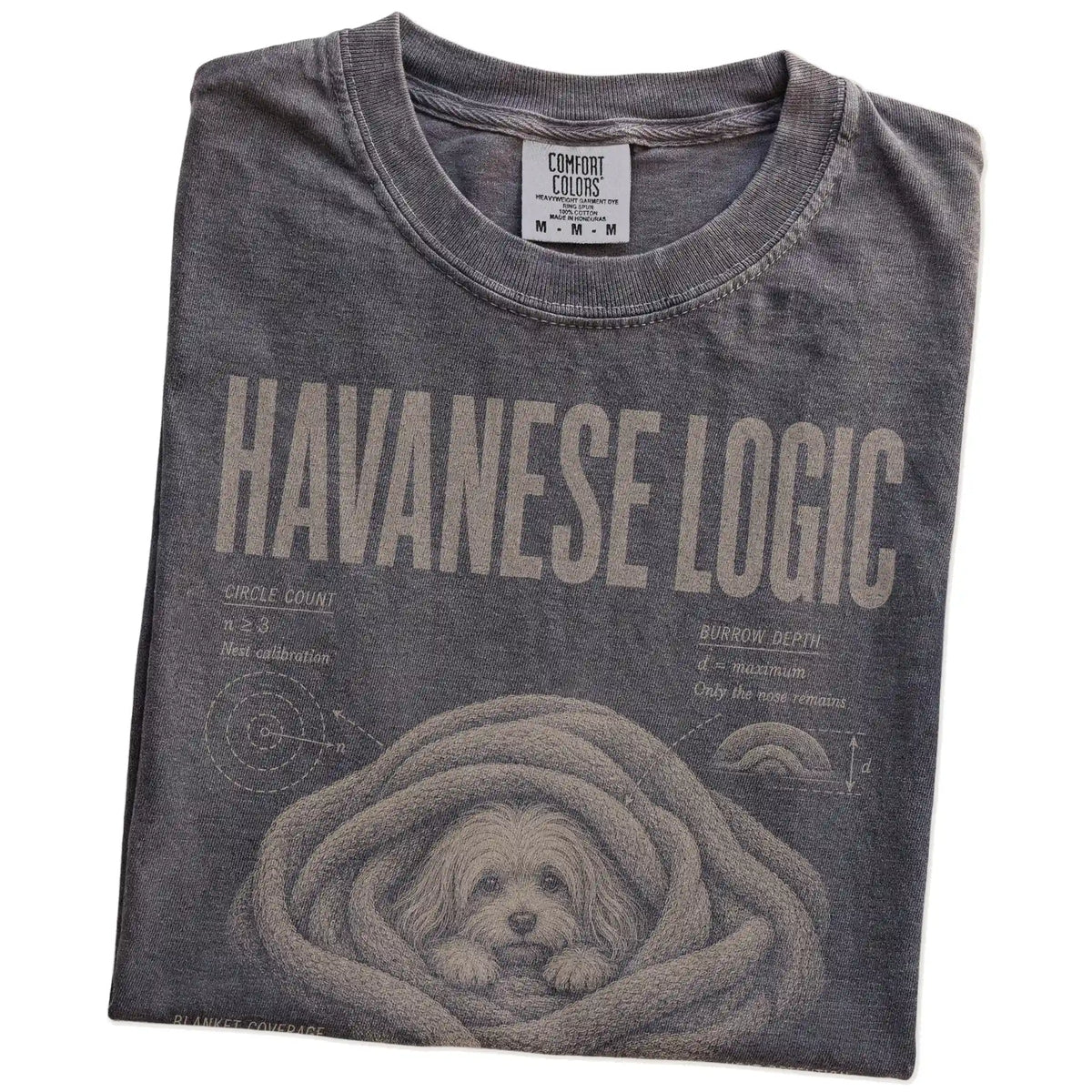 Folded Pepper Havanese Logic T-Shirt showing the graphic
