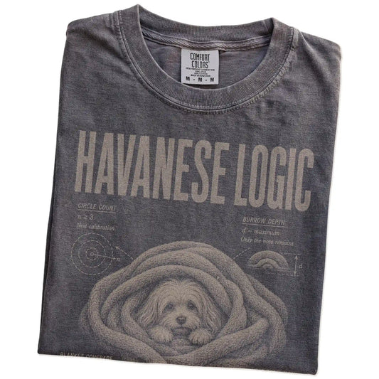 Folded Pepper Havanese Logic T-Shirt showing the graphic