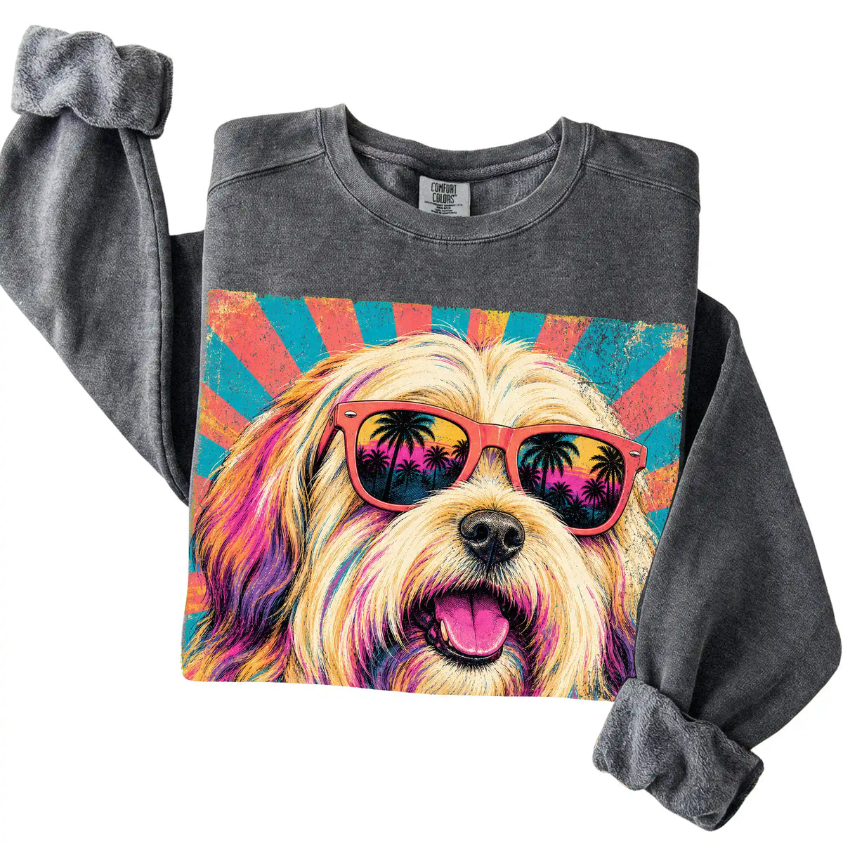 Folded Pepper Comfort Colors sweatshirt with a Retro Havanese Mama design