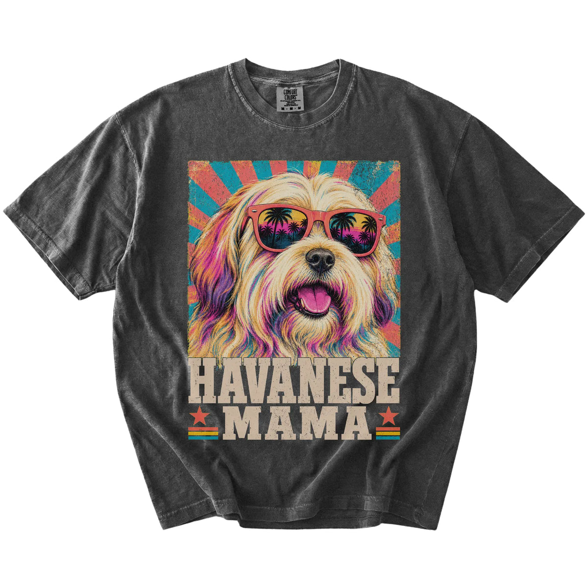 Retro Havanese Mama design on a Pepper Comfort Colors T-shirt