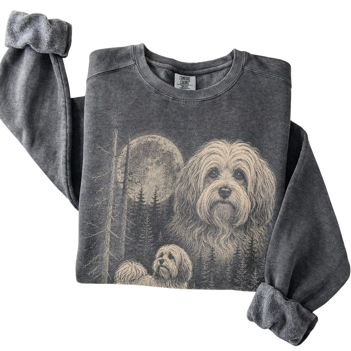 Pepper Havanese Moonlit Forest Comfort Colors sweatshirt, folded view