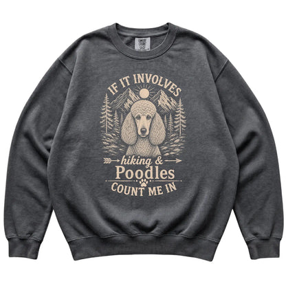 Pepper Comfort Colors® sweatshirt featuring Hiking and Poodles, laid-flat presentation