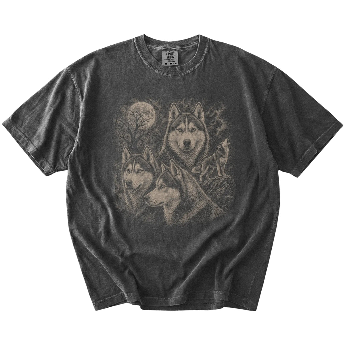 Vintage moon montage featuring Husky on a Pepper Comfort Colors® T-shirt