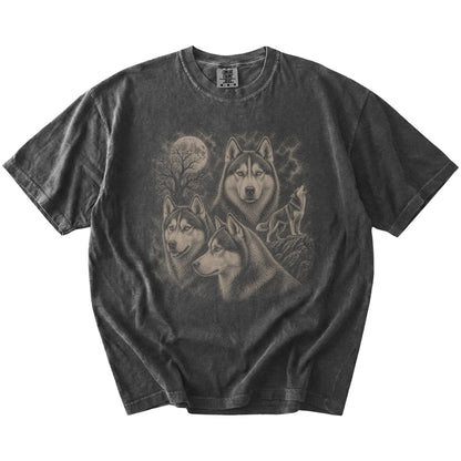 Vintage moon montage featuring Husky on a Pepper Comfort Colors® T-shirt