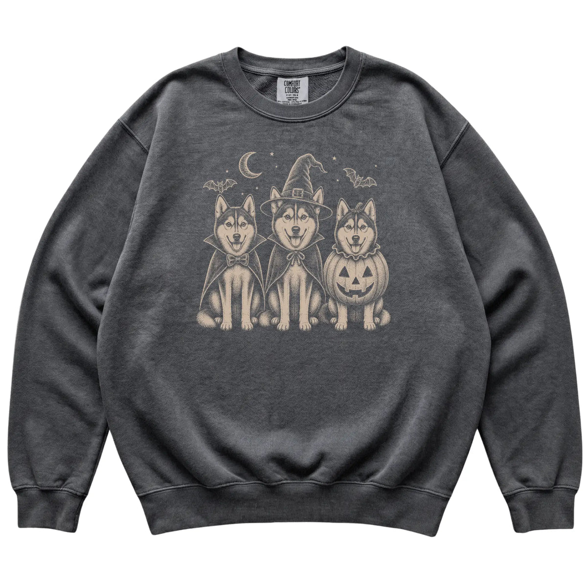 Pepper Husky Halloween Costume Comfort Colors sweatshirt, flat view