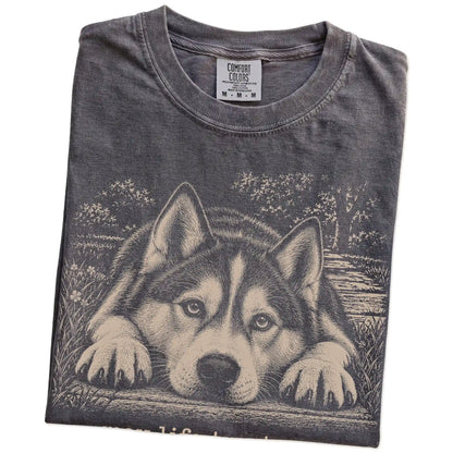Husky Karma Comfort Colors T-shirt in Pepper — Folded Detail