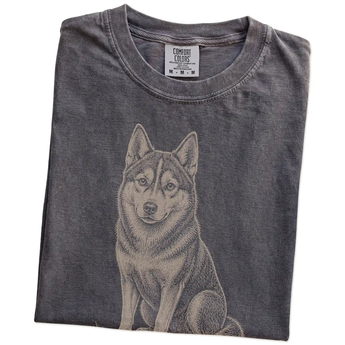 Folded Pepper Husky Karma T-Shirt showing the graphic
