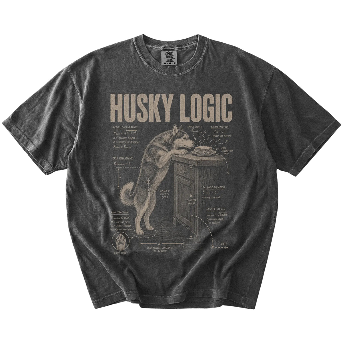 Pepper Husky Logic t-shirt laid flat