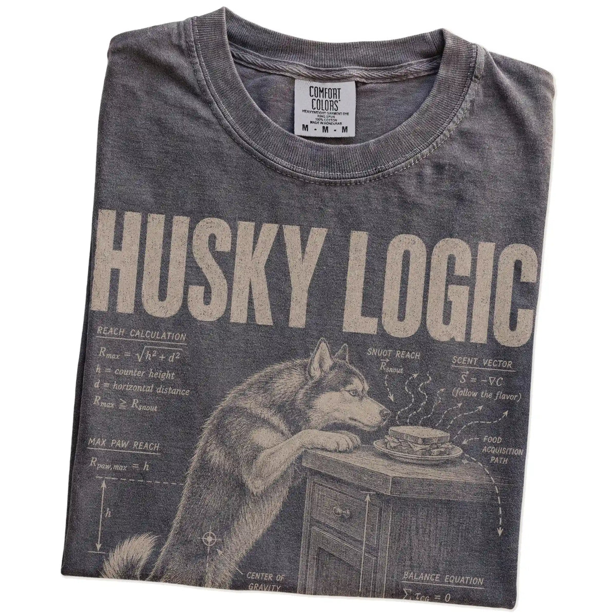 Folded Pepper Husky Logic t-shirt showing the graphic