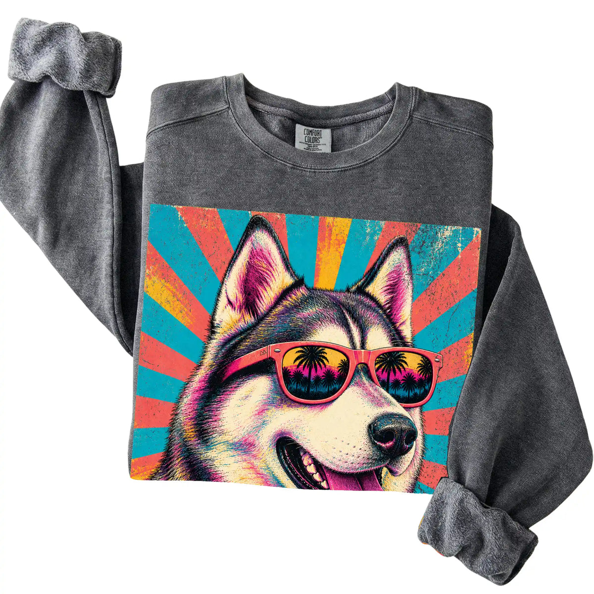 Folded Pepper Comfort Colors sweatshirt with a Retro Husky Mama design