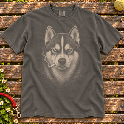 Husky smoking design on a Pepper t-shirt