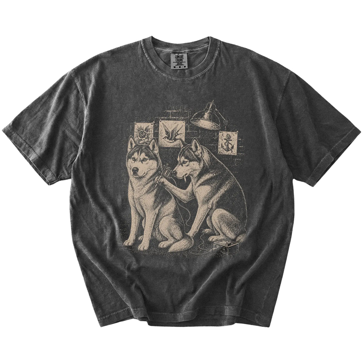 Pepper Husky Tattoo t-shirt laid flat