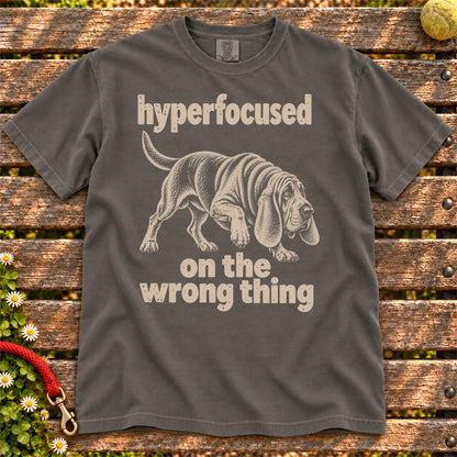 Pepper T-shirt with Bloodhound “hyperfocused on the wrong thing” design