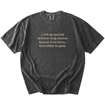 “I Left My Spoiled Cavalier King Charles Spaniel Home” saying on a Pepper Comfort Colors® T-shirt
