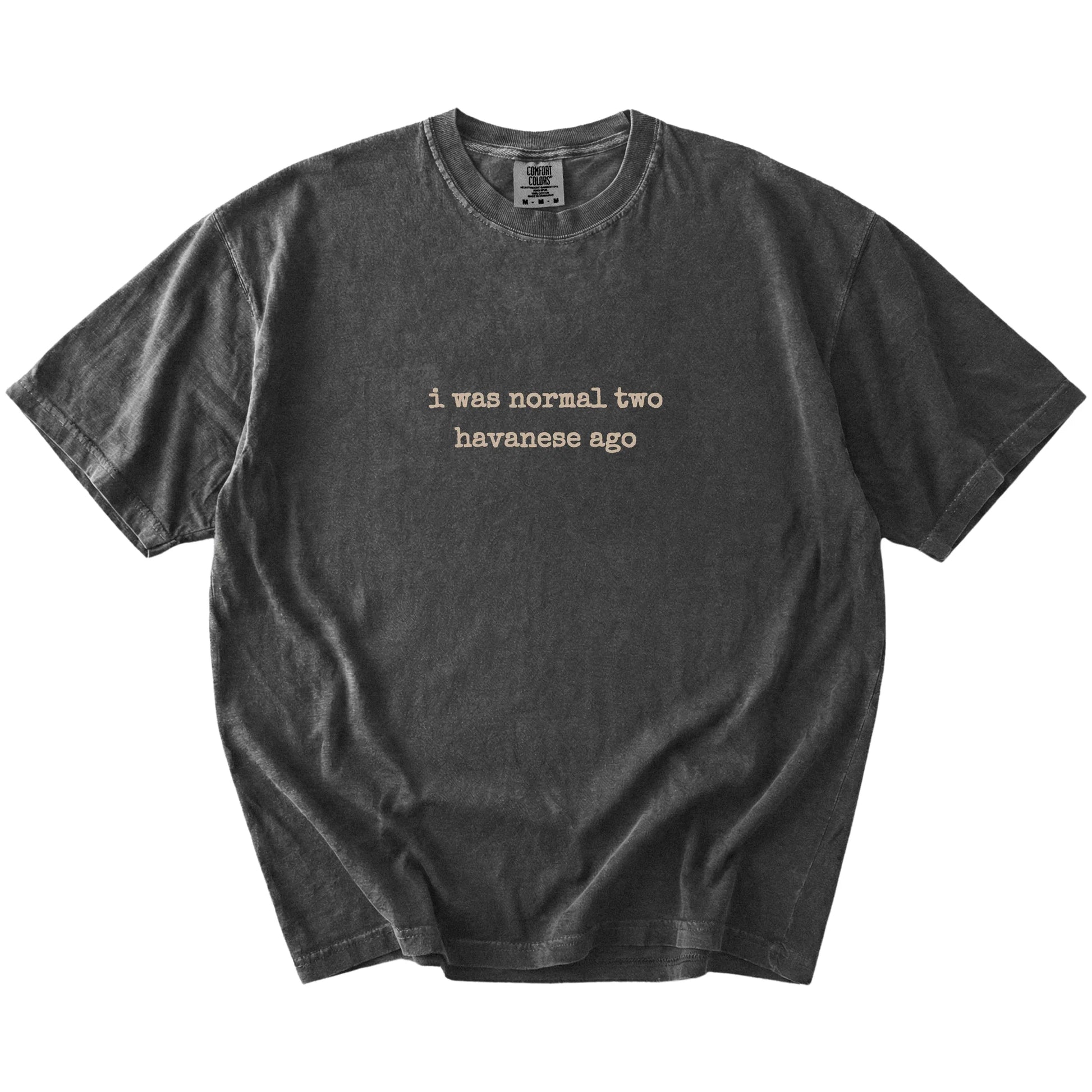 I Was Normal Two Havanese Ago lettering on a Pepper Comfort Colors® T-shirt