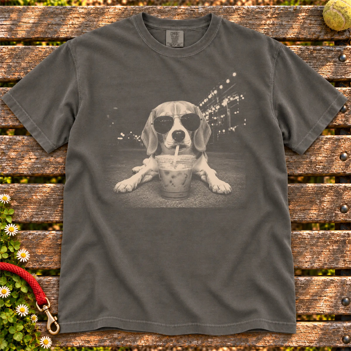 Beagle Iced Coffee Comfort Colors T-shirt in Pepper