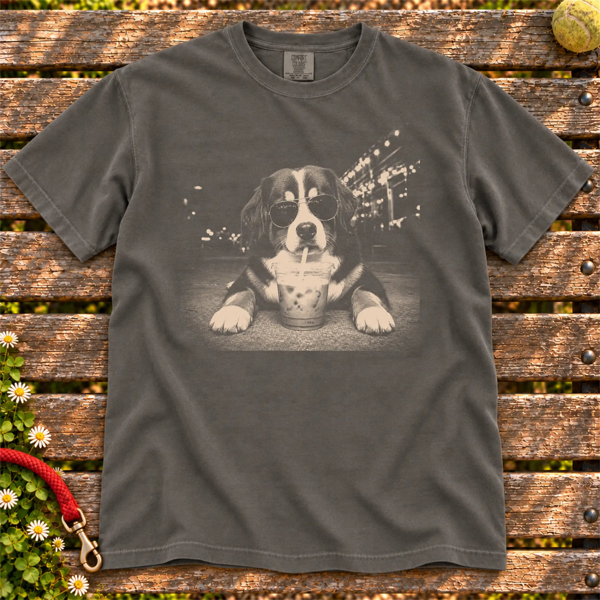 Bernese Mountain Dog Iced Coffee Comfort Colors T-shirt in Pepper