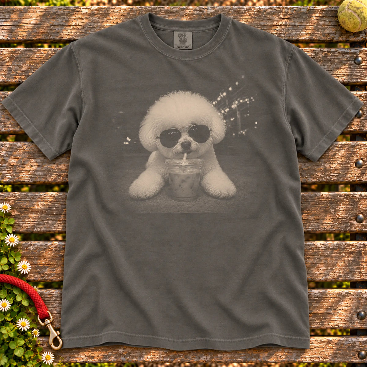 Bichon Frise Iced Coffee Comfort Colors T-shirt in Pepper