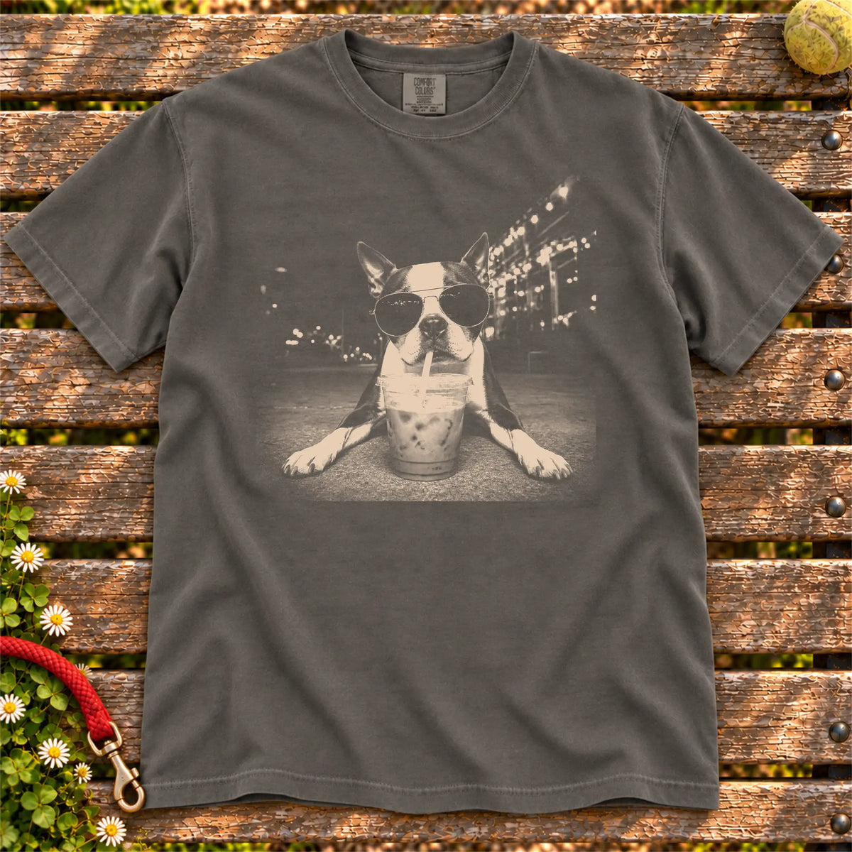 Boston Terrier Iced Coffee Comfort Colors T-shirt in Pepper