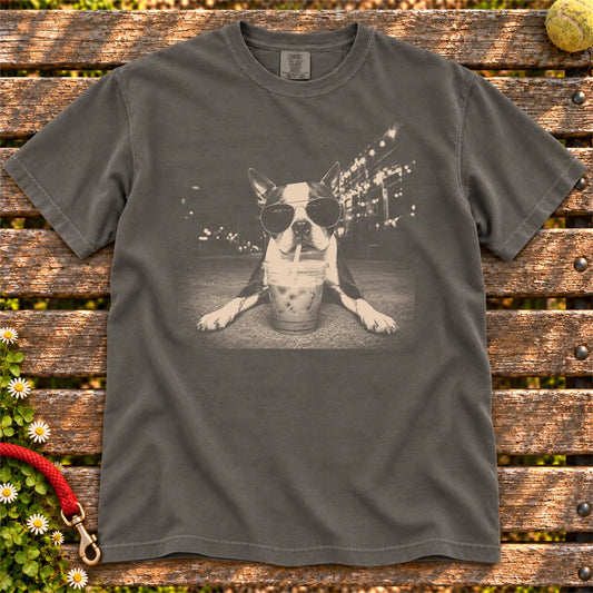 Boston Terrier Iced Coffee Comfort Colors T-shirt in Pepper