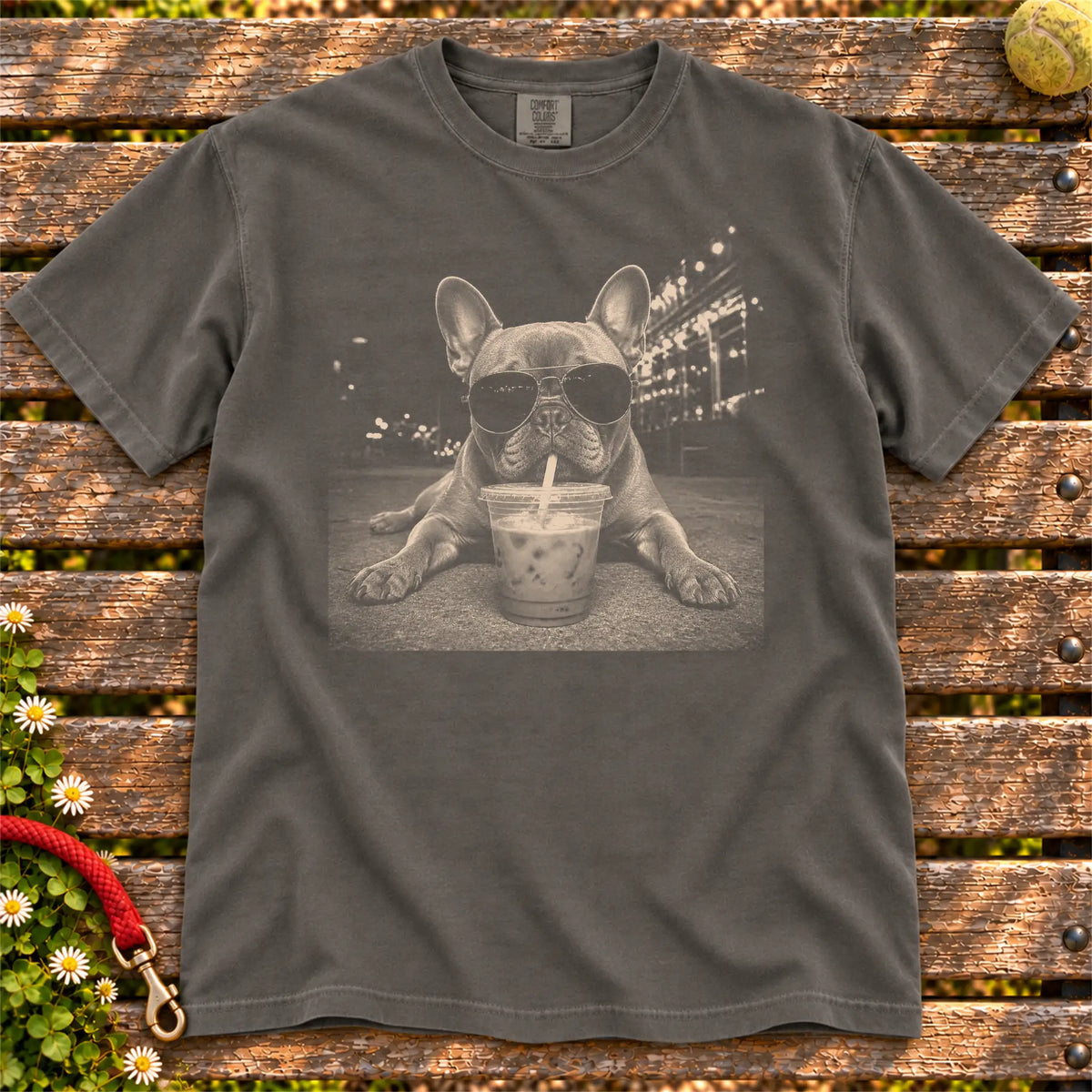 French Bulldog Iced Coffee Comfort Colors T-shirt in Pepper