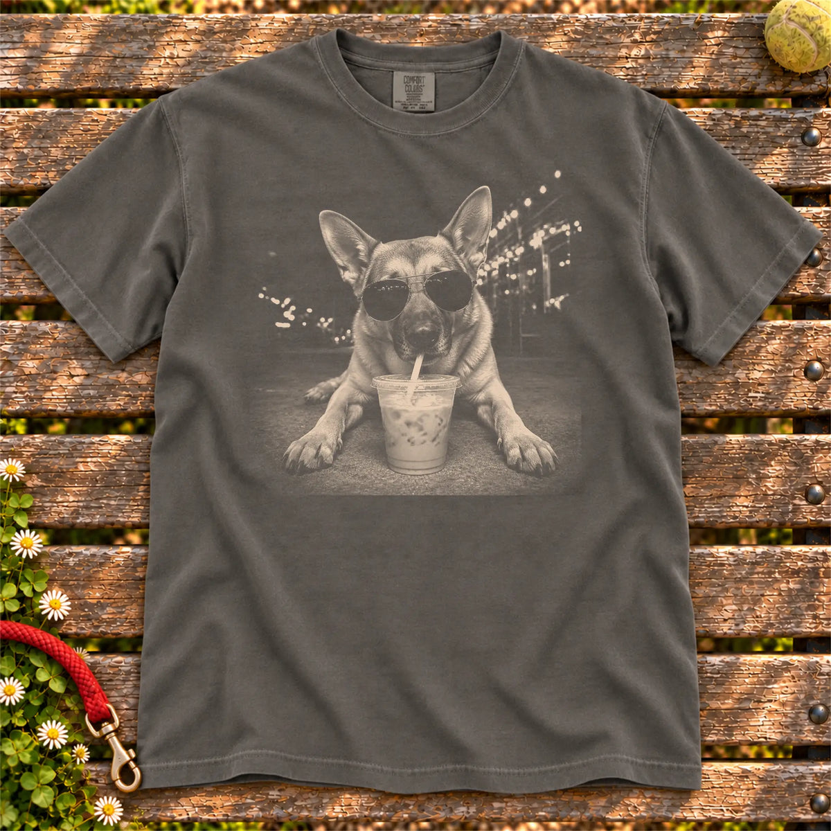 German Shepherd Iced Coffee Comfort Colors T-shirt in Pepper
