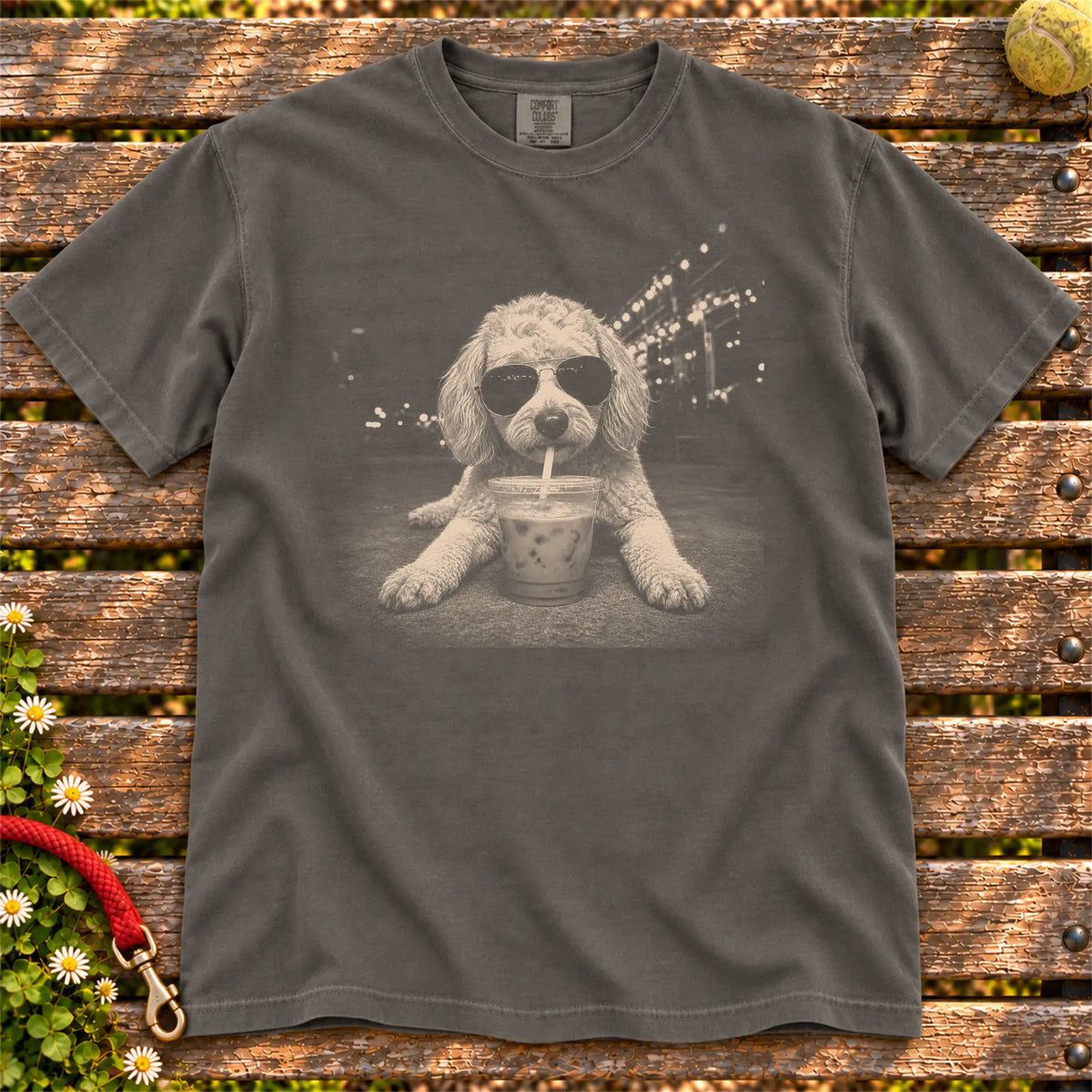 Goldendoodle Iced Coffee Comfort Colors T-shirt in Pepper
