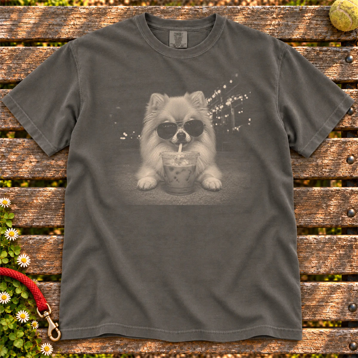 Pomeranian Iced Coffee Comfort Colors T-shirt in Pepper