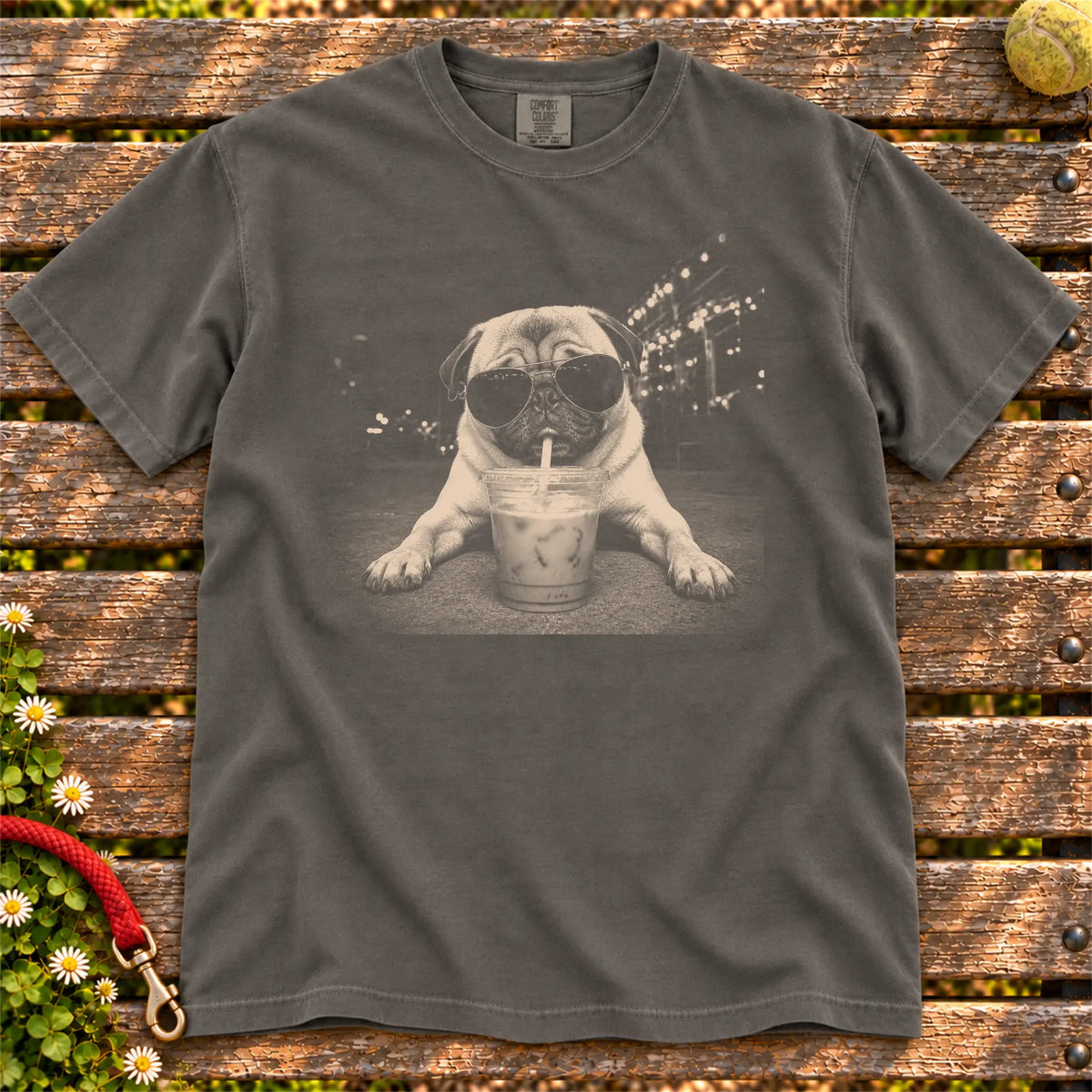Pug Iced Coffee Comfort Colors T-shirt in Pepper