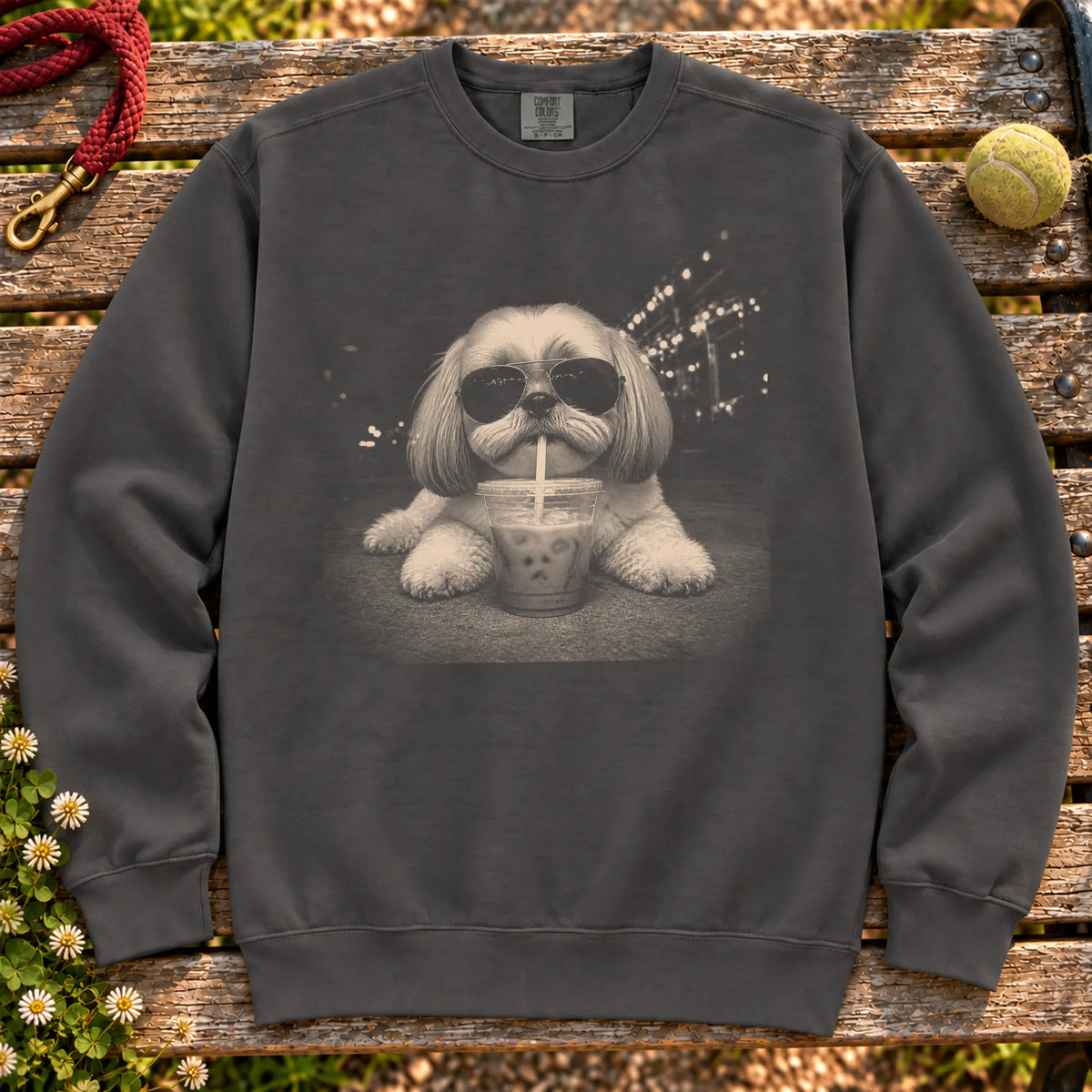 Shih Tzu Iced Coffee sweatshirt in Pepper