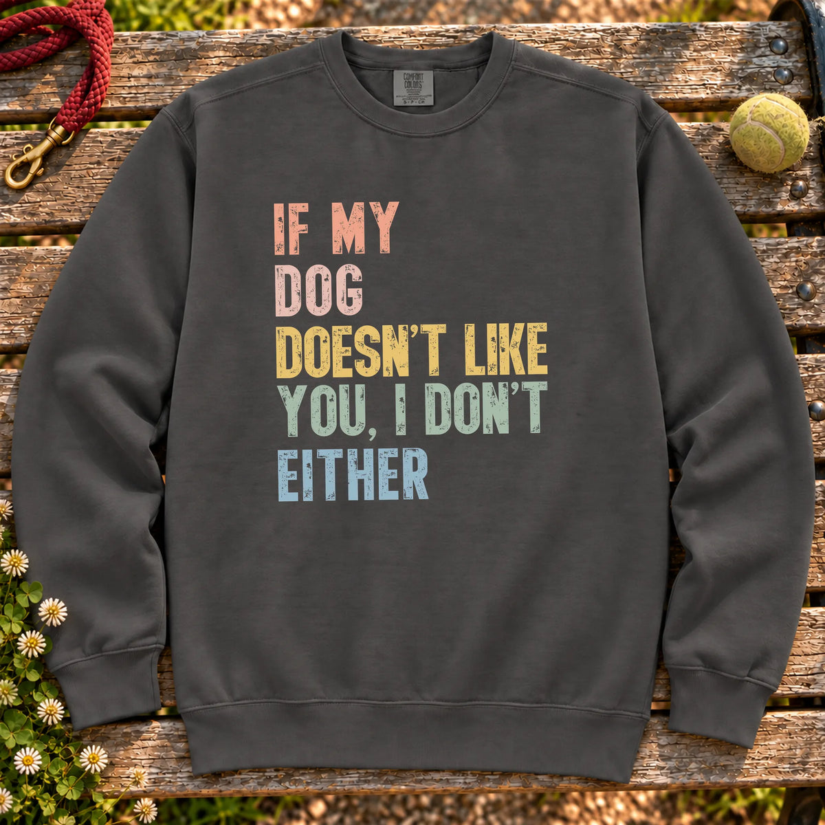 “If my Dog doesn’t like you, I don’t either” text on a Pepper sweatshirt