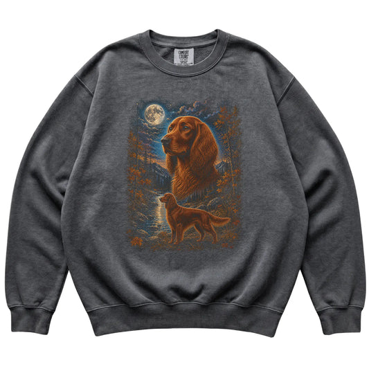 pepper sweatshirt with Irish Setter Autumn Moon artwork.