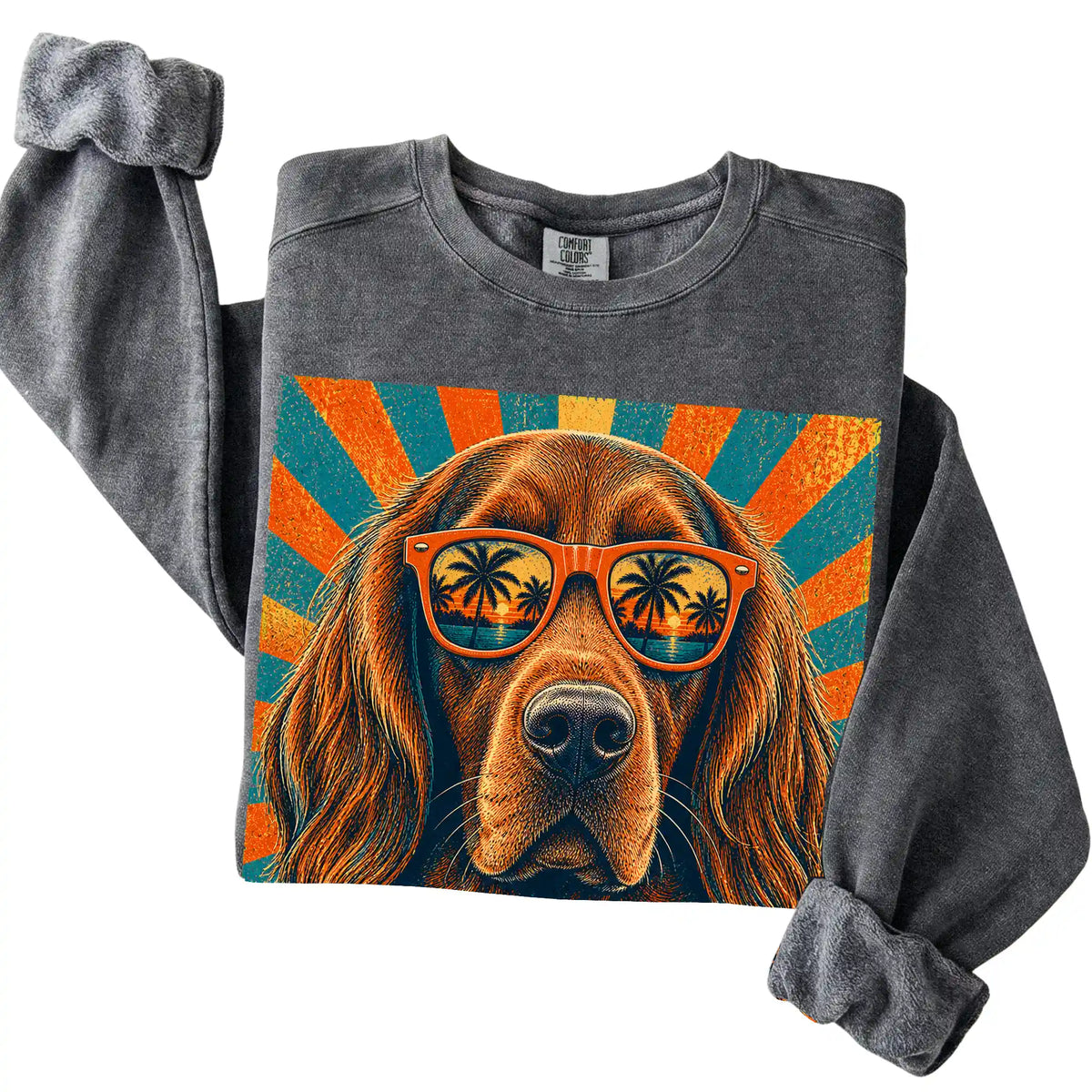 Folded Pepper Comfort Colors sweatshirt with a Retro Irish Setter Dad design