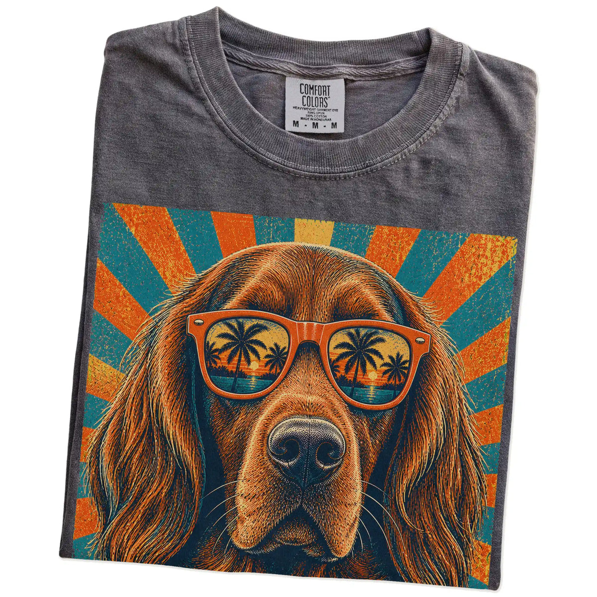 Retro Irish Setter Dad design on a Pepper Comfort Colors T-shirt folded detail