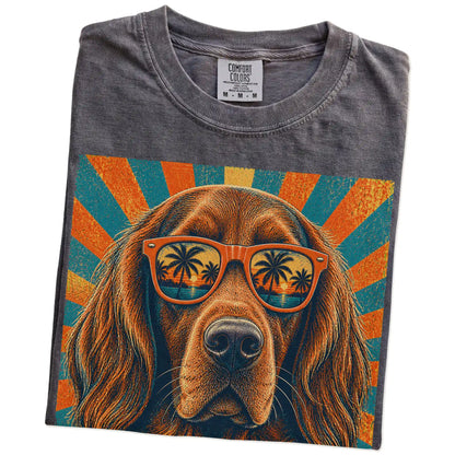 Retro Irish Setter Dad design on a Pepper Comfort Colors T-shirt folded detail