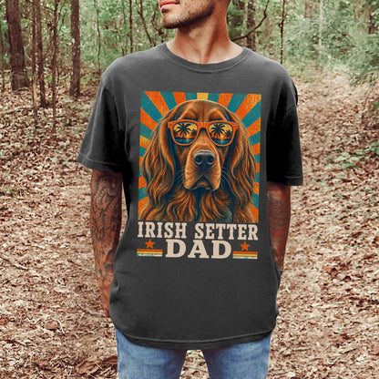 Retro Irish Setter Dad design on a Pepper Comfort Colors T-shirt worn by a model