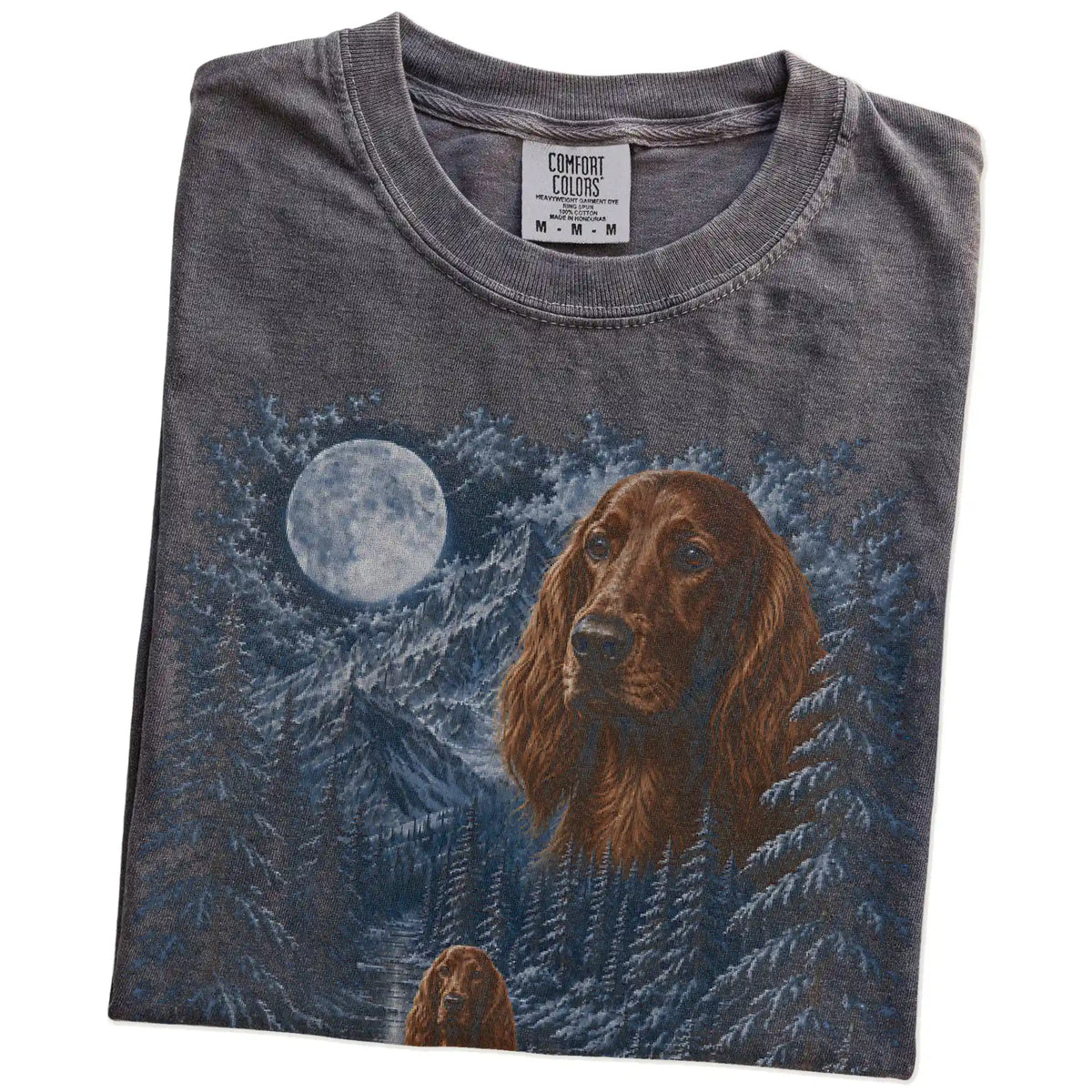 Folded Pepper Irish Setter winter forest t-shirt