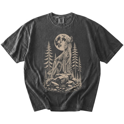 Irish Setter howling beneath the moon and pine trees on a Pepper Comfort Colors® T-shirt