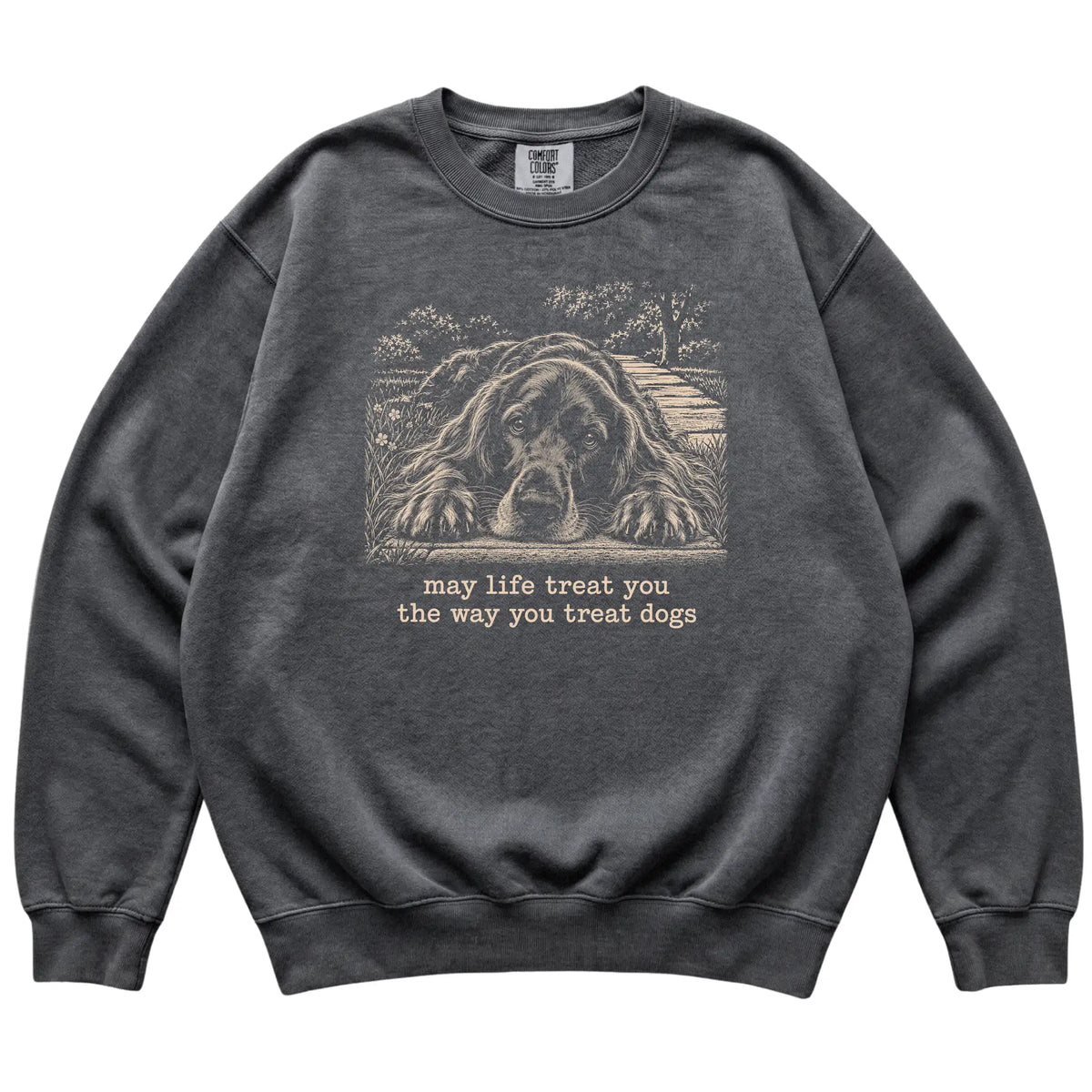 Irish Setter Karma Comfort Colors sweatshirt in Pepper — Flat Lay
