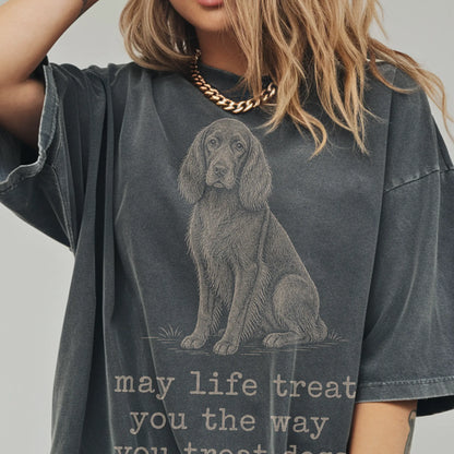 Woman wearing a Pepper Irish Setter Karma T-Shirt