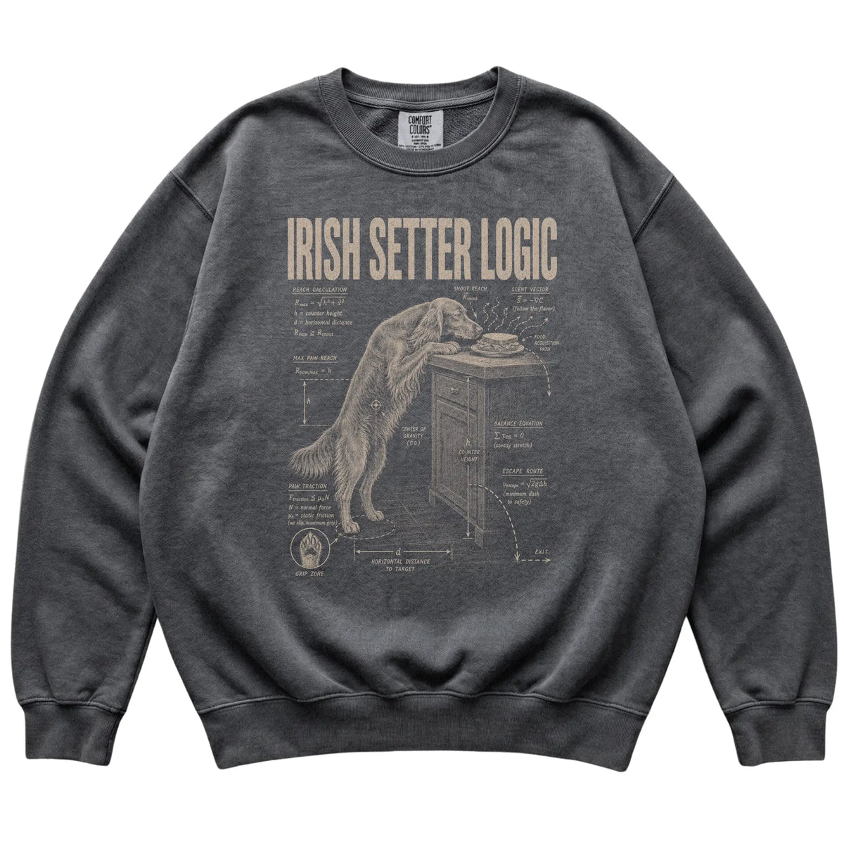 Pepper Irish Setter Logic sweatshirt laid flat