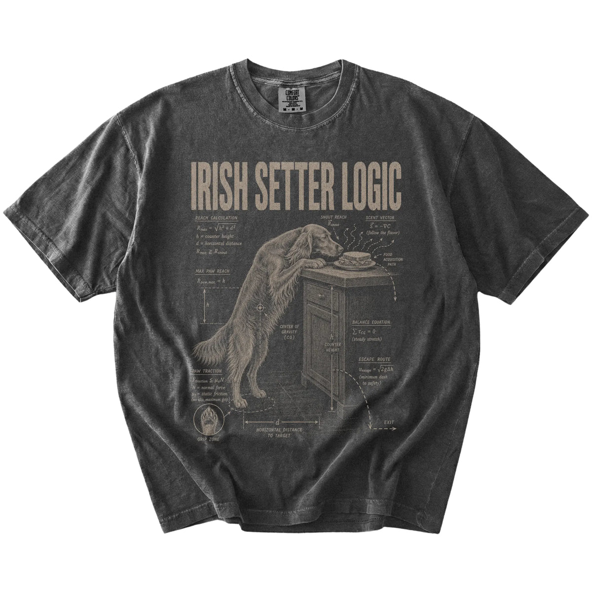 Pepper Irish Setter Logic t-shirt laid flat