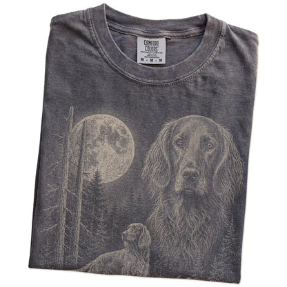 Folded Pepper Irish Setter Moonlit Forest T-Shirt showing the graphic