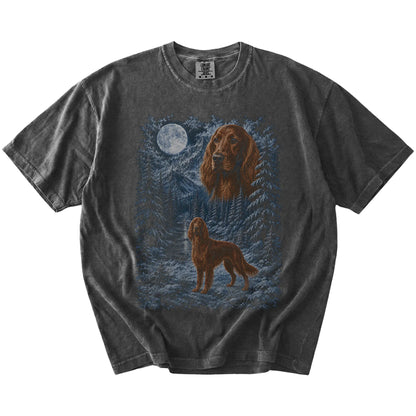 pepper T-shirt with Irish Setter Winter Moon artwork.