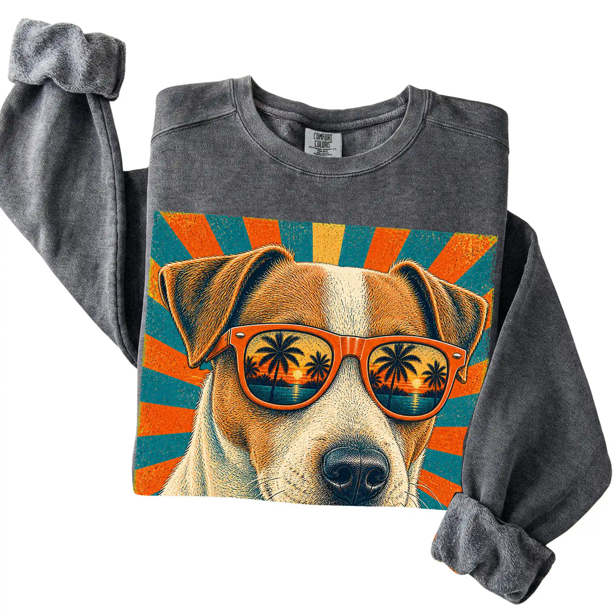 Folded Pepper Comfort Colors sweatshirt with a Retro Jack Russell Dad design