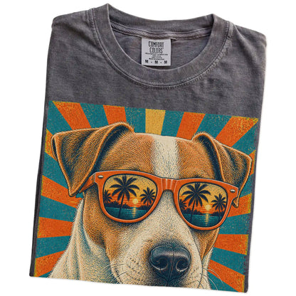 Retro Jack Russell Dad design on a Pepper Comfort Colors T-shirt folded detail