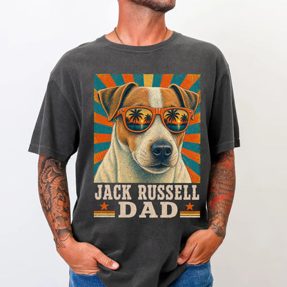 Retro Jack Russell Dad design on a Pepper Comfort Colors T-shirt worn by a model