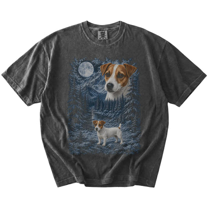 Jack Russell in a snowy winter forest on a Pepper t-shirt